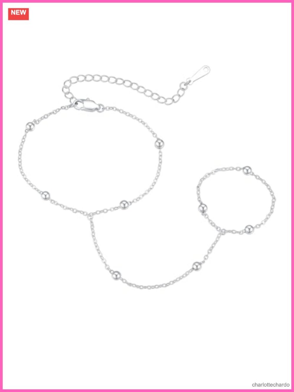 Silver Plated Hand Chain Bracelet Satellite Beads Twisted Sequins Finger Ring